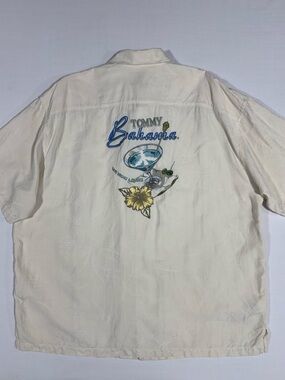 Tommy Bahama Silk Shirt Mens XXL Ivory Embroidered Camp Shirt